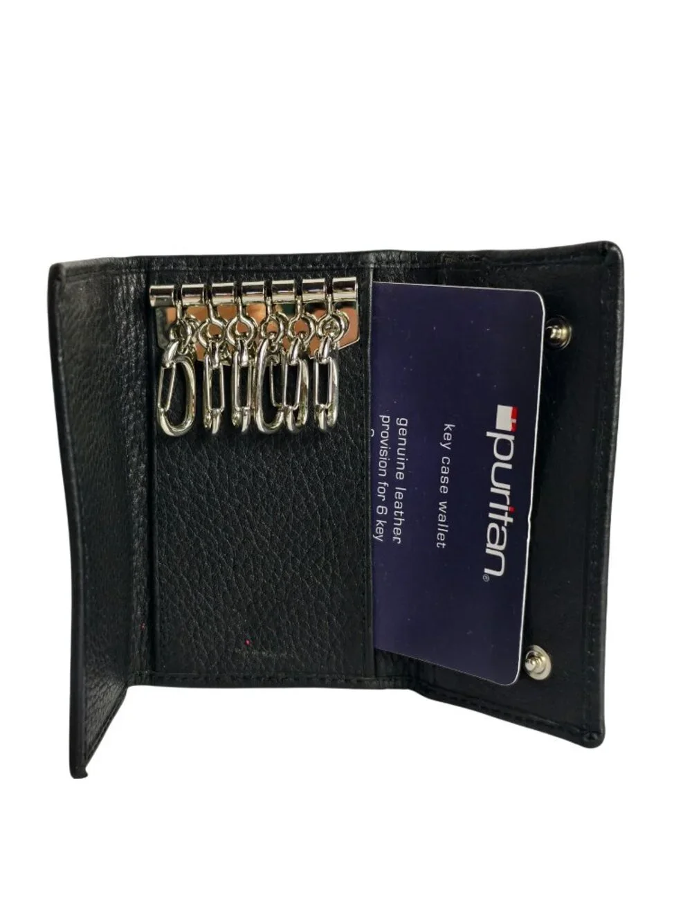 Genuine Leather Men's Black Key Case Keychain Wallet 6 Key Hooks PURITAN New